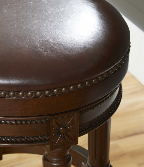 Distressed Walnut Finished Bar Height Round  Stool