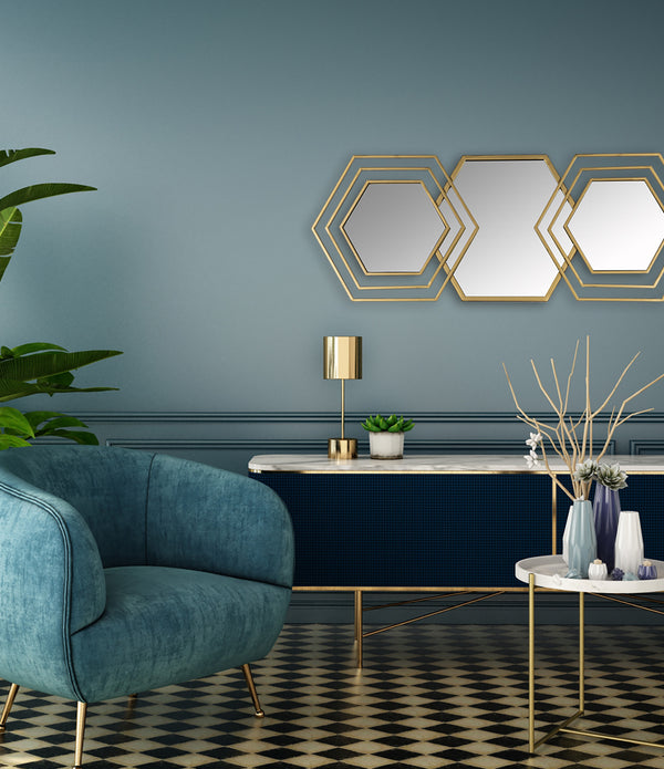Gold Hexagon Trio Modern Wall Mirror