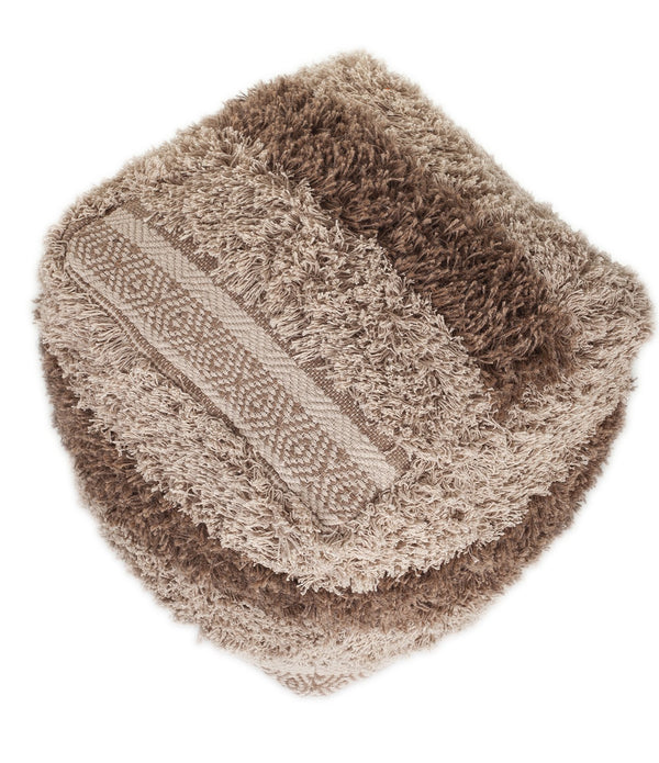 Boho Shaggy Khaki Textured Pouf