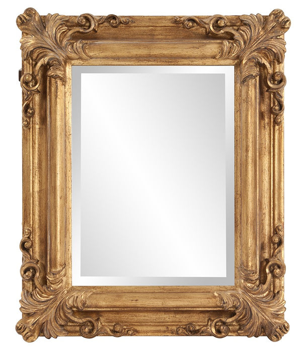Rectangular Gold Leaf Mirror with Scrolling Flourish