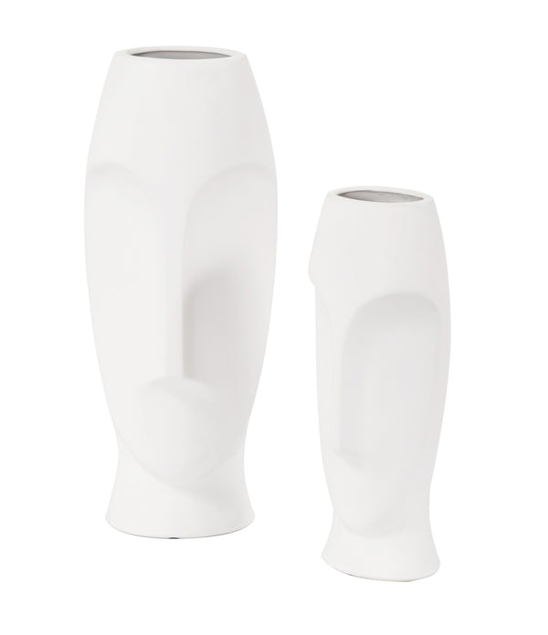 Matte White Ceramic Vase with Abstract Faces