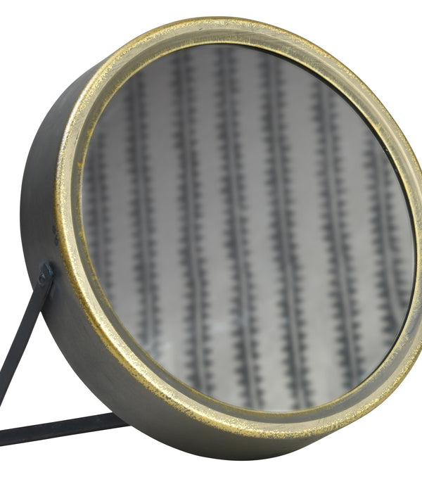Gray and Gold Tabletop Round Vanity Mirror