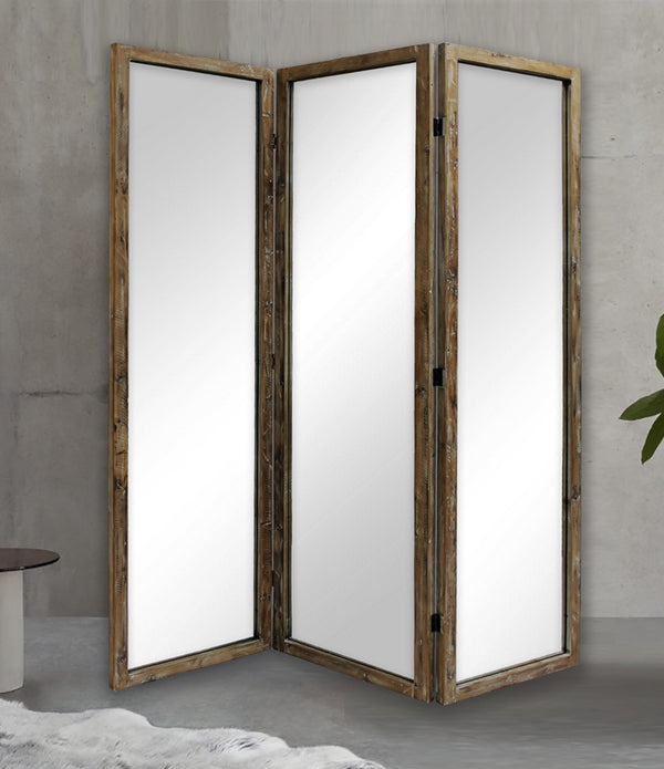 Three Panel Natural Zig Zag Wood Room Divider Screen