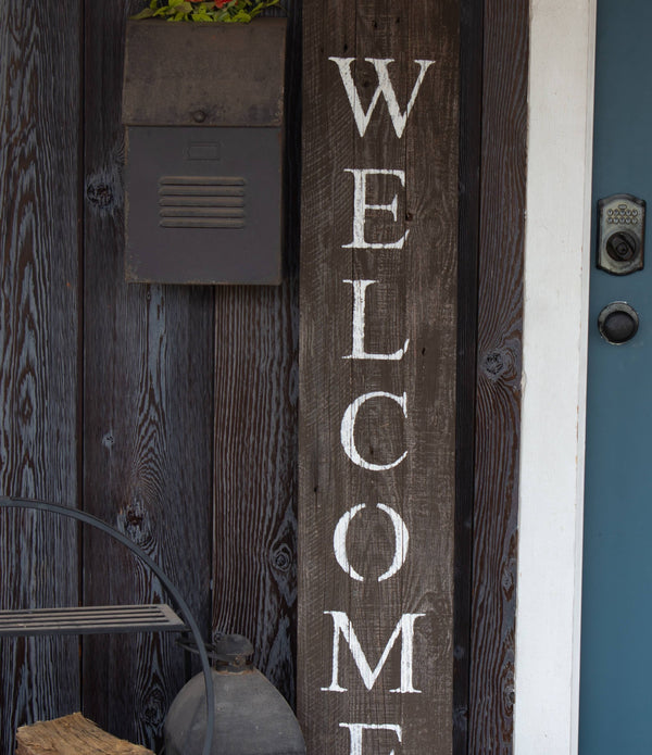 Rustic Espresso Brown and White Front Porch Welcome Sign