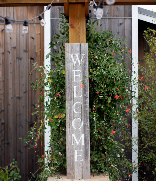 Rustic Dark Gray and White Front Porch Welcome Sign
