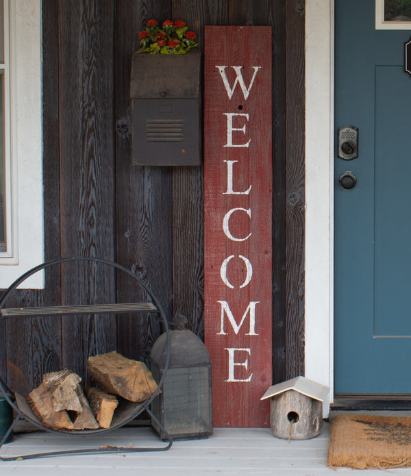 Rustic Red and White Front Porch Welcome Sign