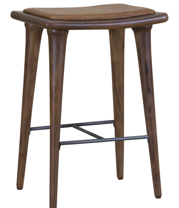 Walnut Finish Leather Counter Stool