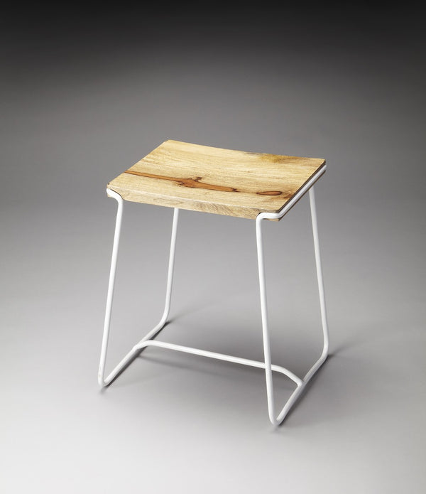 Sleek Wood and White Metal Counter Stool