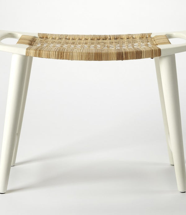 White and Natural Cane Woven Stool