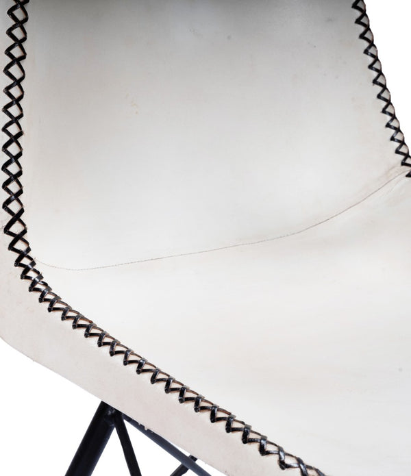 White Contrast Stitch Leather Dining Chair