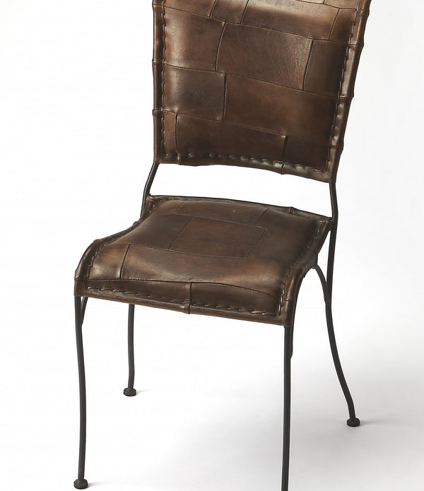 Unique Patchwork Brown Leather Dining Chair