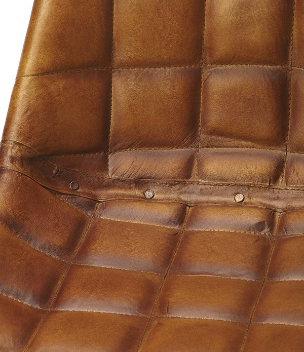 Stitched Squares Brown Leather Dining Chair