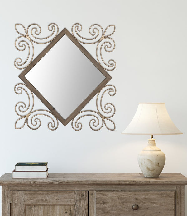 Traditional Diamond Wall Mirror with Metal Detailing