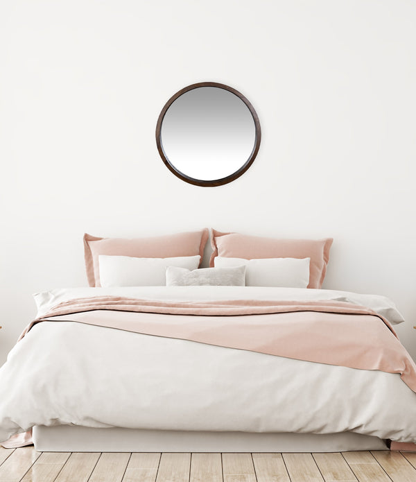 Simple Modern Dark Brown Round Wall Mirror