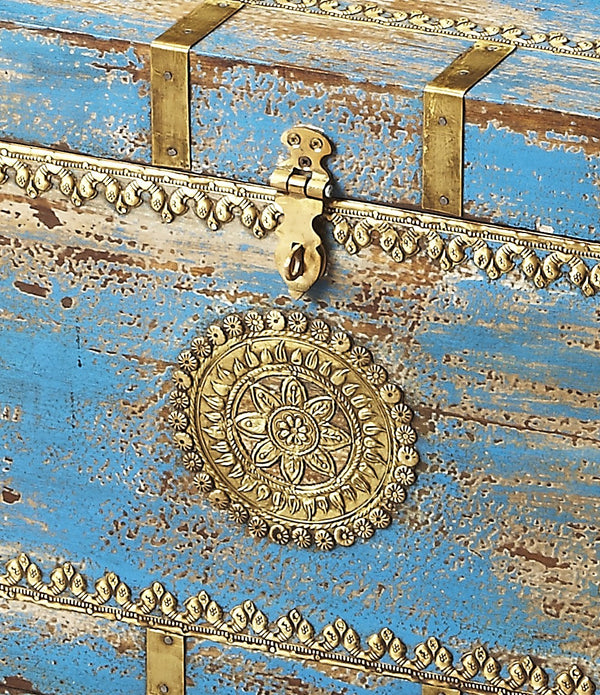 Traditional Hand Painted Brass Inlay Storage Trunk