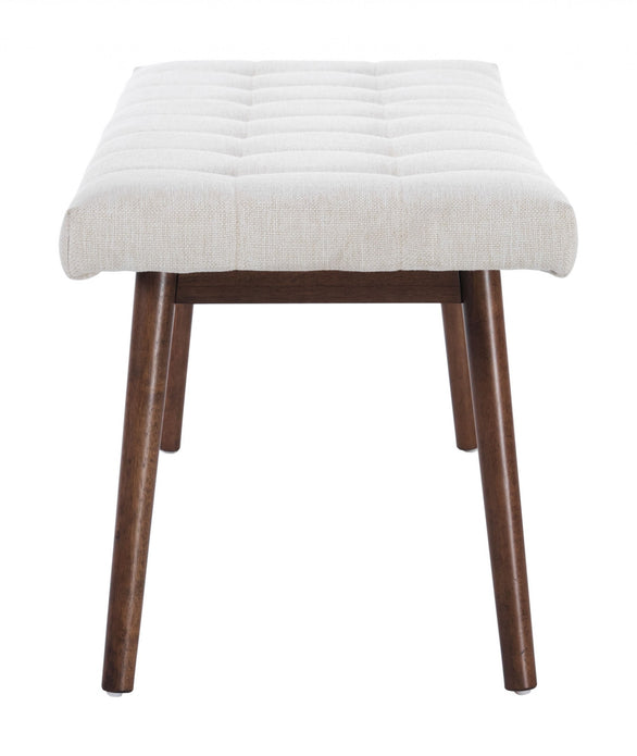 Walnut and Beige Linen Look Modern Retro Bench with Cushion