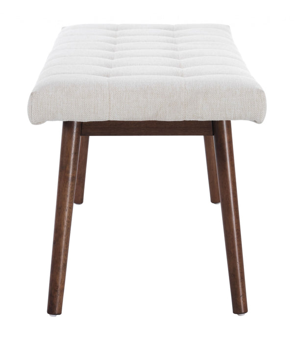 Walnut and Beige Linen Look Modern Retro Bench with Cushion
