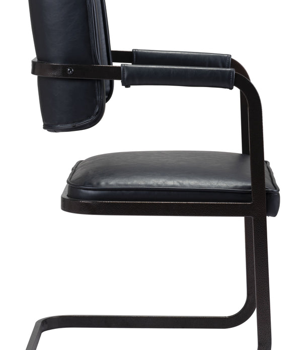 Vintage Look Black Faux Leather Industrial Modern Side Chair