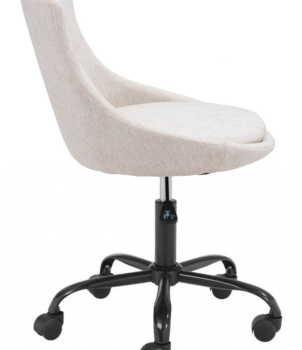 Beige Linen Look Round Armless Rolling Office Chair
