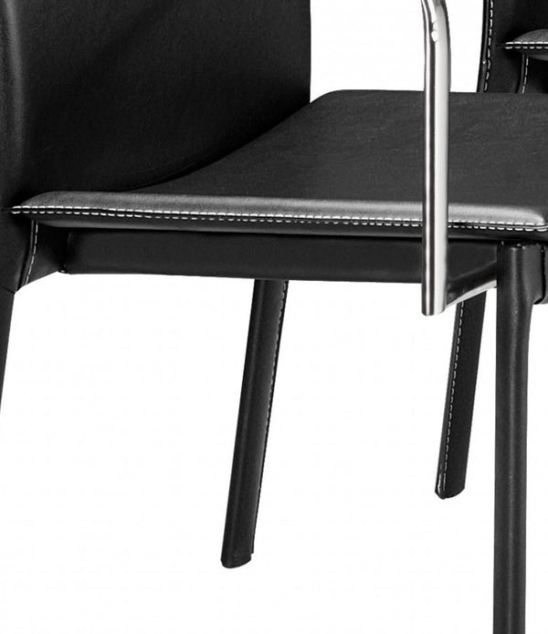 Set of Two Chrome Black Faux Leather Armchairs