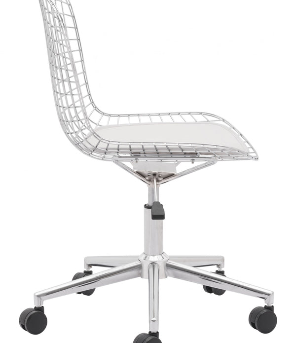 Chrome Wire Grid White Cushion Desk Chair