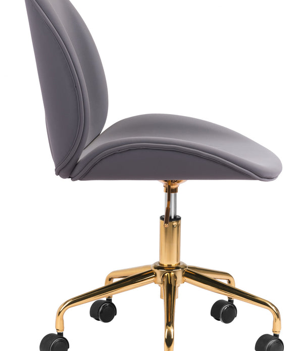 Contempo Gray Velvet and Gold Rolling Office Chair