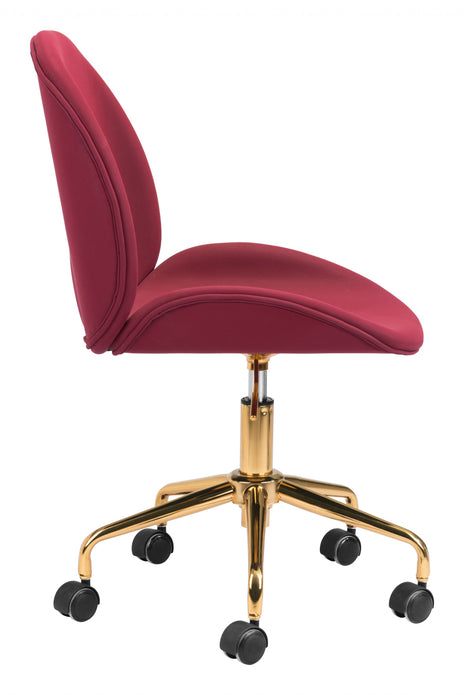 Contempo Red Velvet and Gold Rolling Office Chair