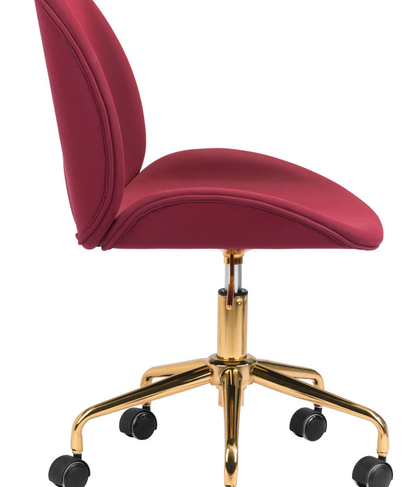 Contempo Red Velvet and Gold Rolling Office Chair