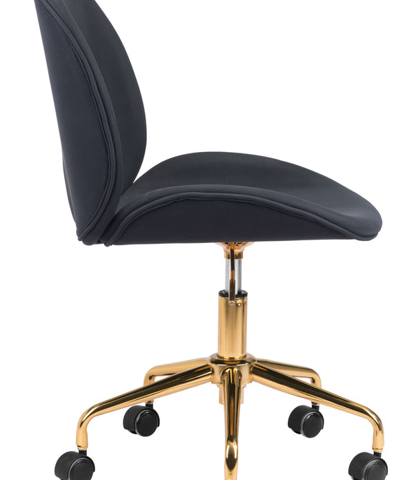 Contempo Black Velvet and Gold Rolling Office Chair