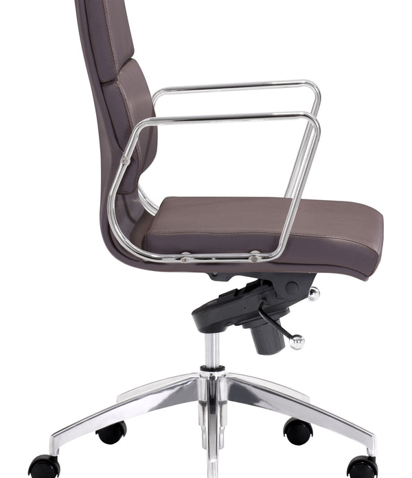 Chrome and Brown Faux Leather Leather Low Back Office Chair
