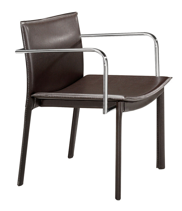 Set of Two Chrome Dark Brown Faux Leather Armchairs