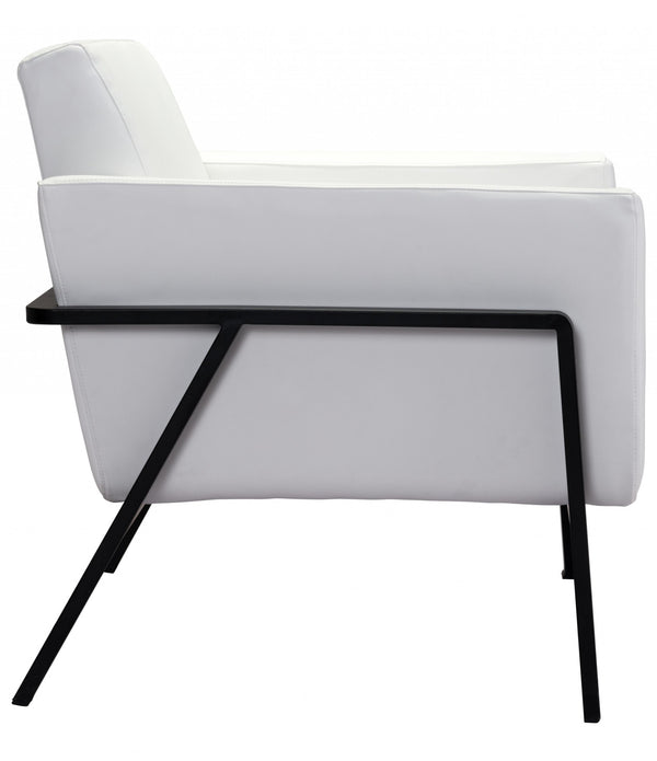 White Faux Leather and Black Accent Armchair