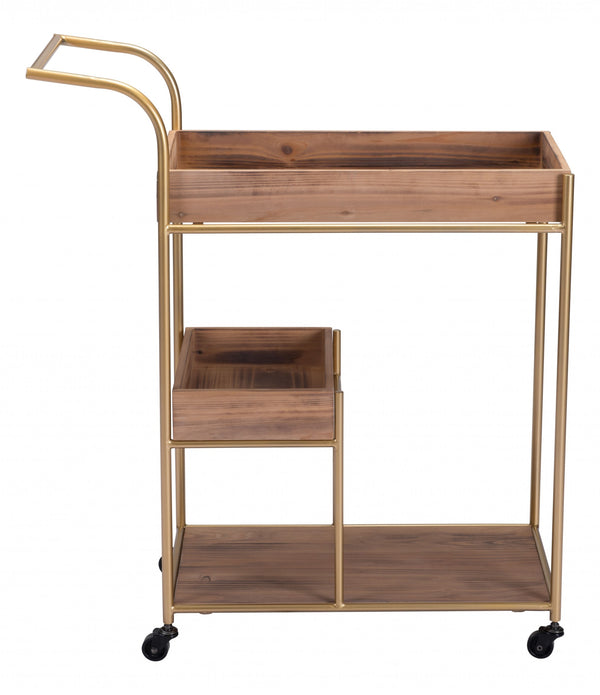 Three Level Brown and Gold Bar Cart