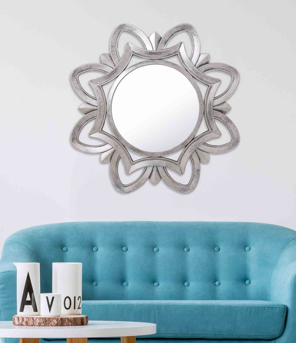 Silver Glass Round Sunburst Mirror