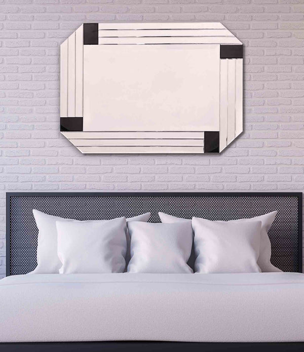 Silver Round Mirror with Black Corners