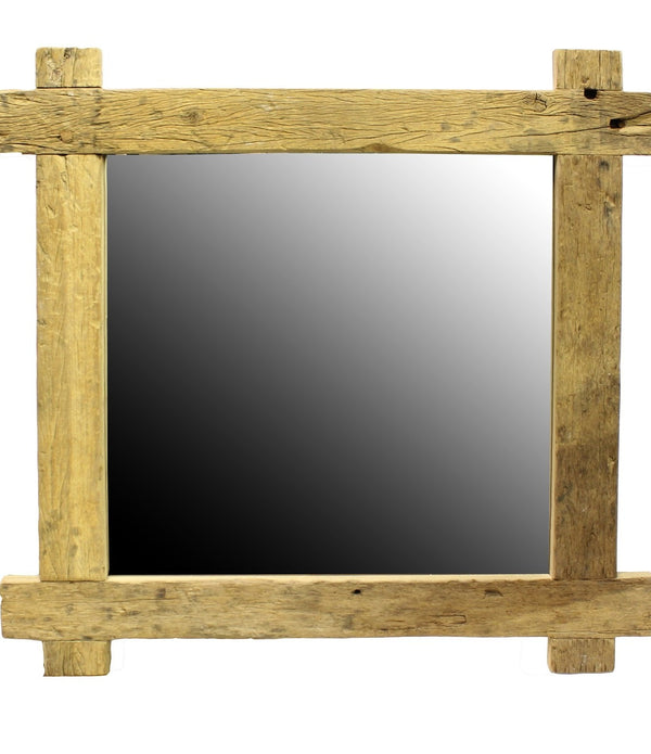 Light Brown Reclaimed Wood Square Mirror