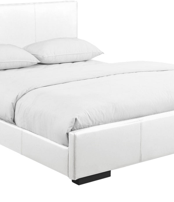 White Upholstered Queen Platform Bed
