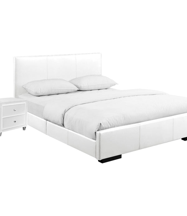 White Upholstered Twin Platform Bed with Nightstand