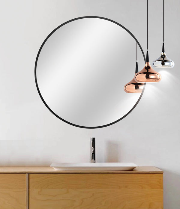 Black Aluminum Frame Round Mirror