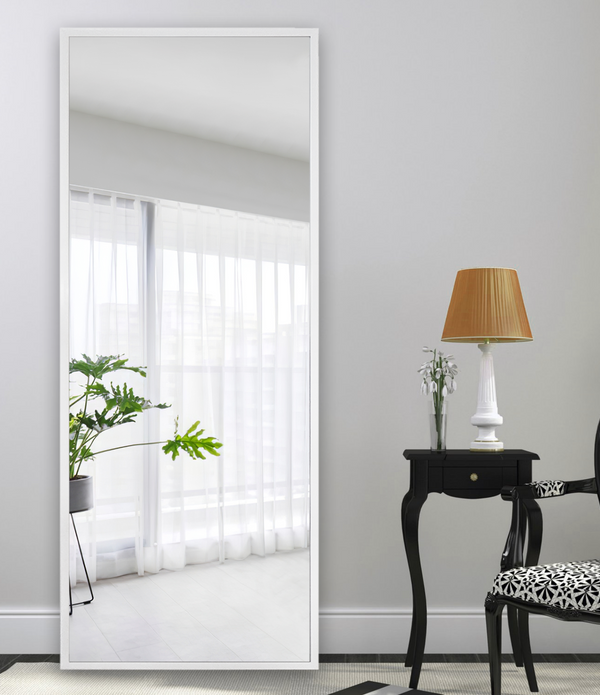 White Framed Wall Mirror with Stand