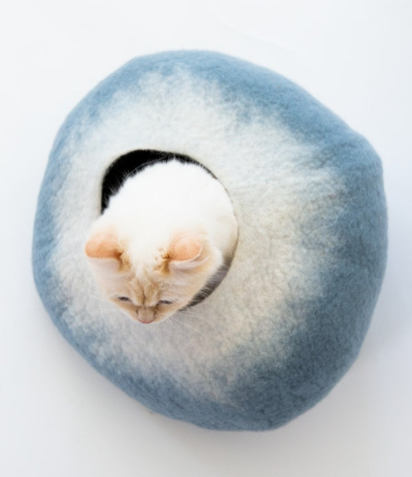 Sky Blue and White Cat Cave Bed