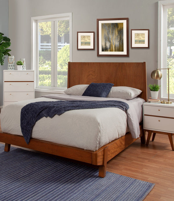 White and Brown Retro 2 Drawer Nightstand