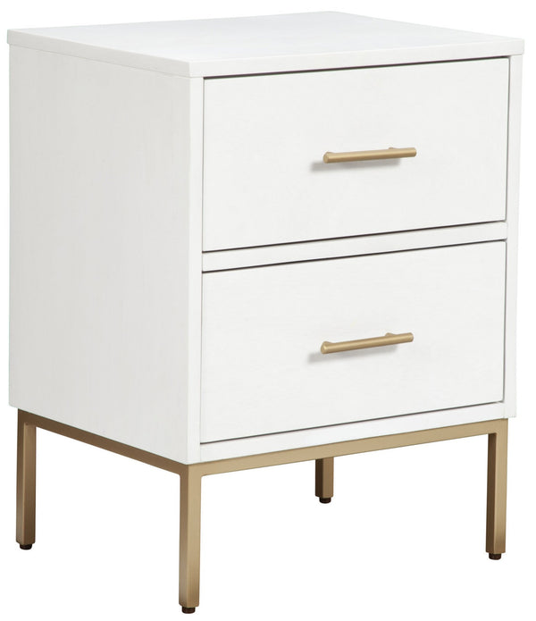 White and Gold Lines 2 Drawer Nightstand
