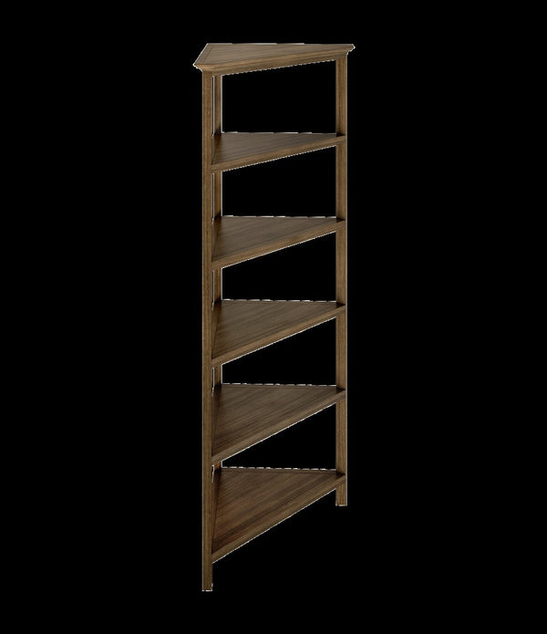 Walnut Five Tier Solid Wood Corner Bookcase