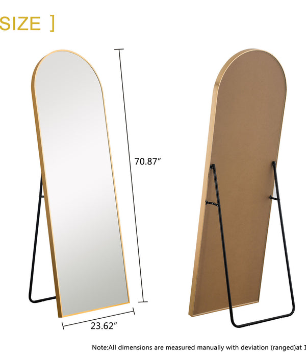 Narrow Gold Arched Full-length Floor Mirror with Stand