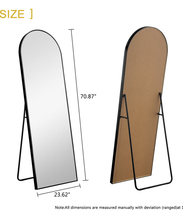 Narrow Black Arched Full Length Floor Mirror with Stand