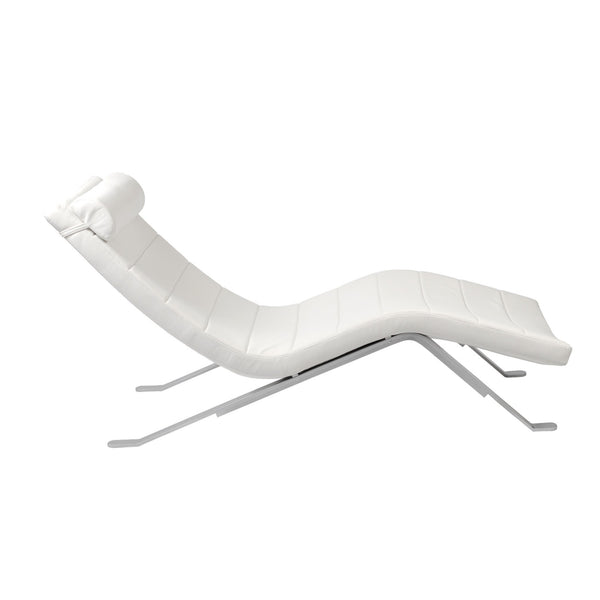 White Faux Leather and Chrome Wavy Chaise Lounge Chair
