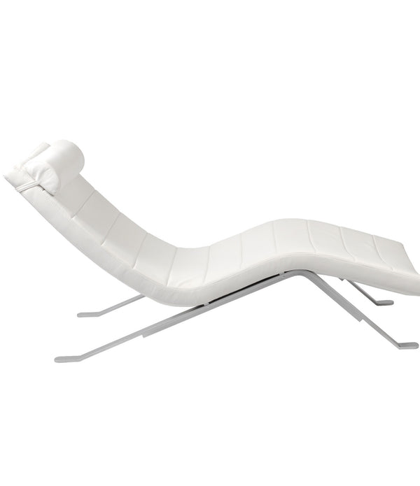 White Faux Leather and Chrome Wavy Chaise Lounge Chair