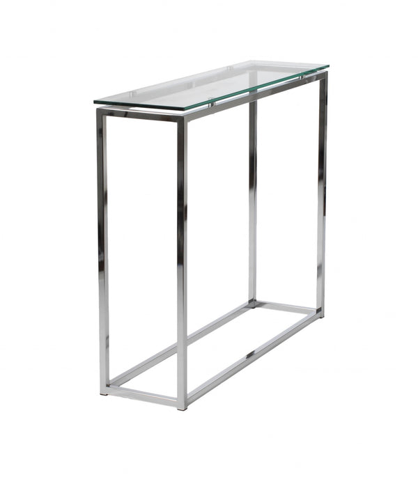 Geo Rectangle Clear Glass and Chrome Console Table