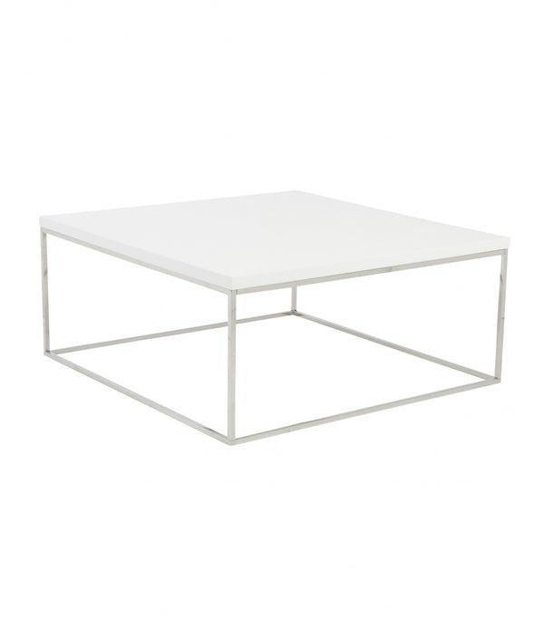 White and Chrome High Gloss Square Coffee Table